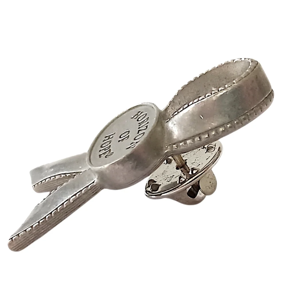 Longaberger Horizon of Hope Lapel Pin Basket‎ Tie On Pewter Vintage USA Ribbon